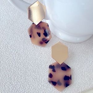 Leopard print hexagon earrings